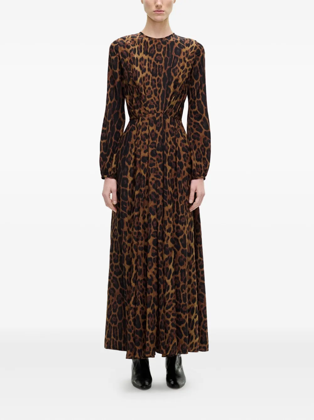 Adam Lippes leopard- print pleated dress - Bruin