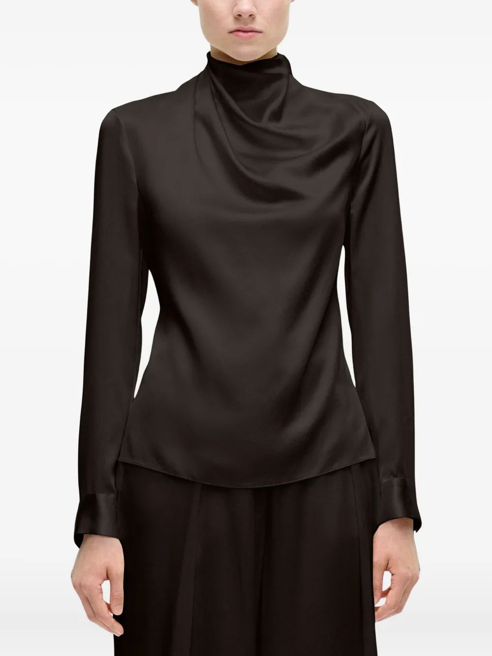 Adam Lippes Mizner charmeuse top met hoge hals - Bruin