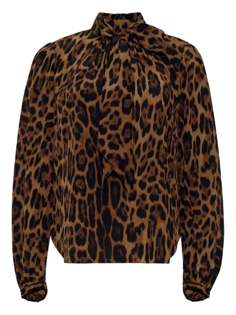 Adam Lippes blusa Joan con estampado de leopardo y moño