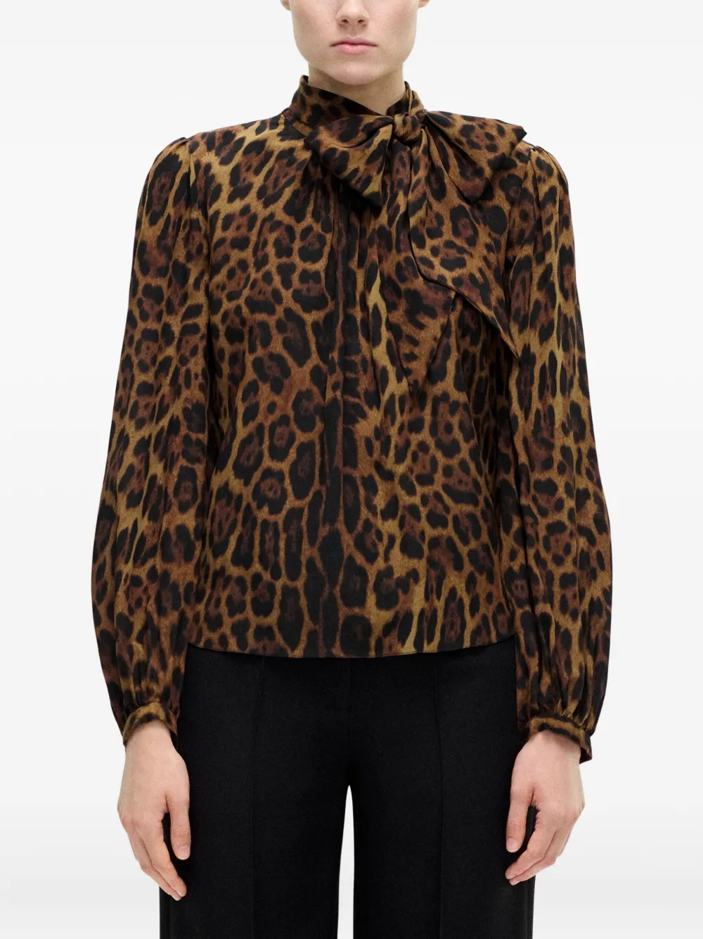 Adam Lippes Joan leopard-print pussy-bow blouse - Bruin