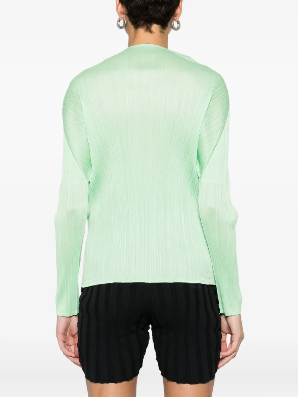 Issey Miyake High-neck Pleated Blouse In Green
