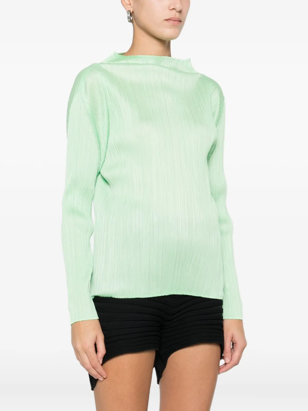 Issey Miyake High-neck Pleated Blouse In Green