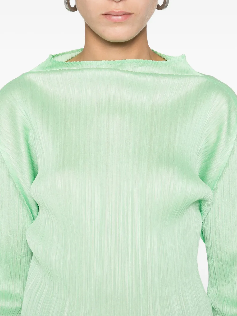 Issey Miyake High-neck Pleated Blouse In Green