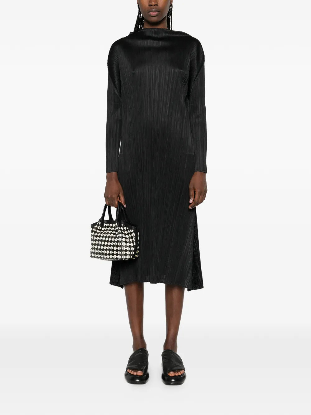 Pleats Please Issey Miyake Ole! high-neck A-line midi dress - Zwart