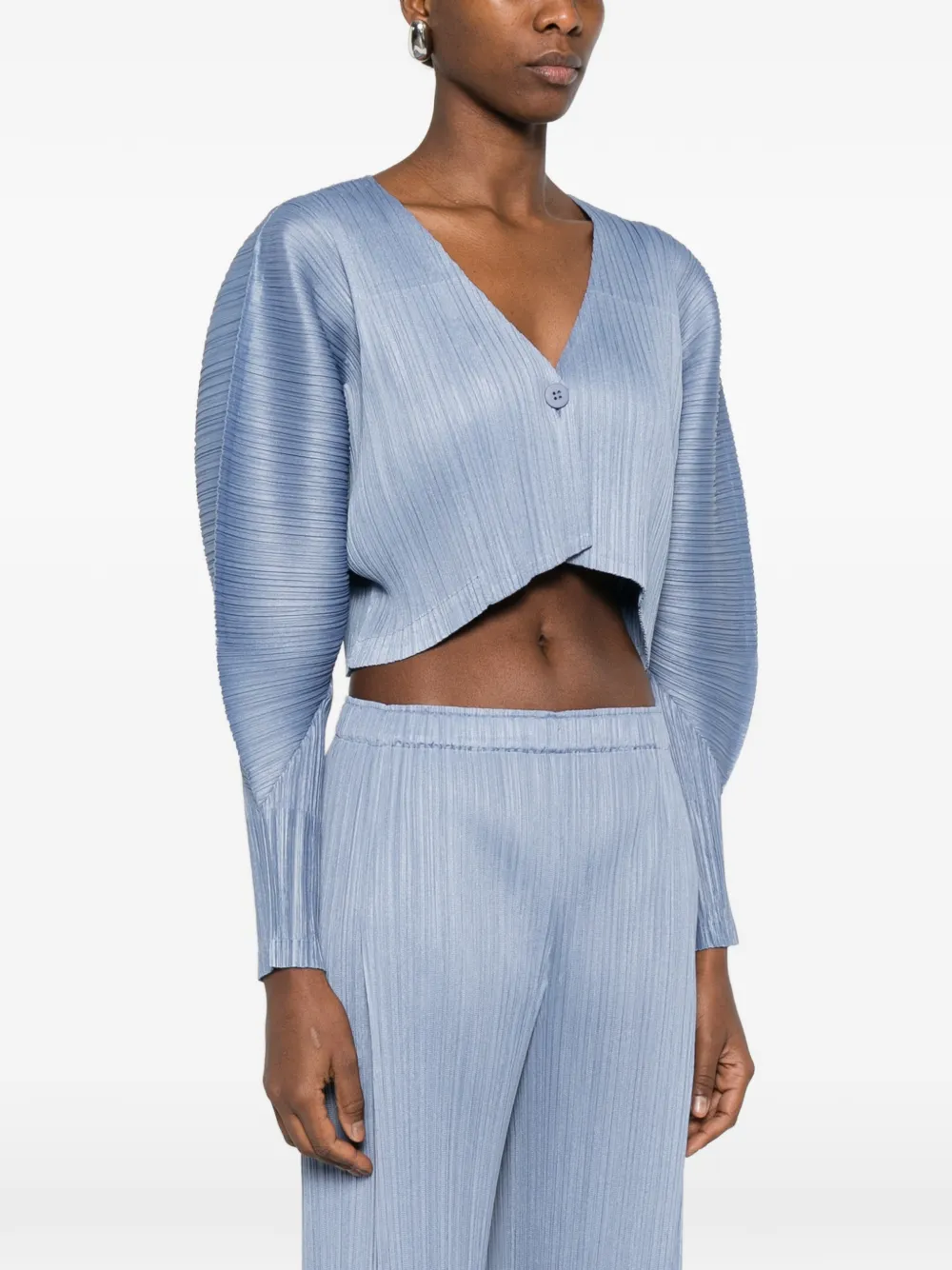  Pleats Please Issey Miyake Puffy V-neck Top - Blue 
