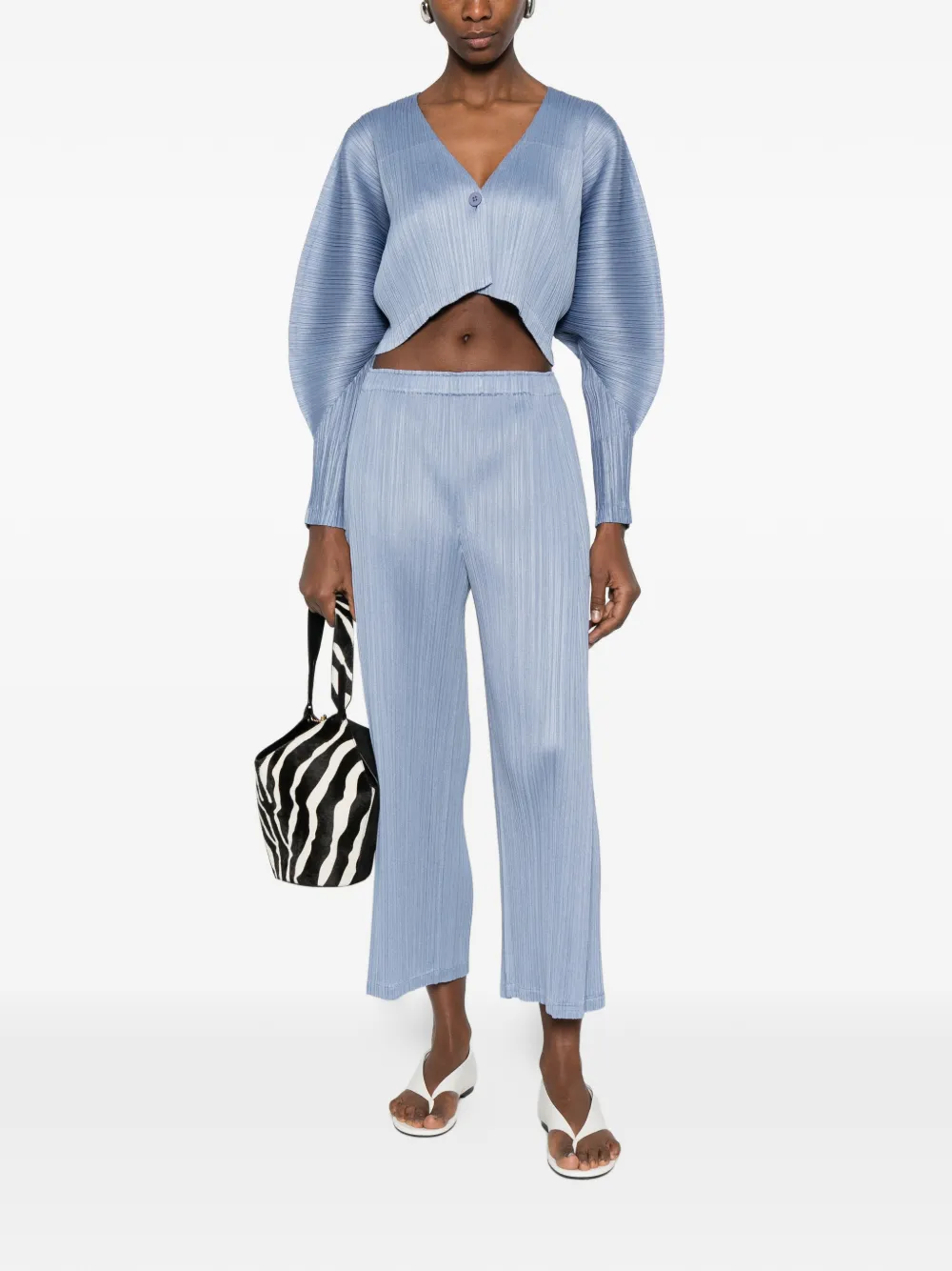 Pleats Please Issey Miyake puffy V-neck top - Blauw