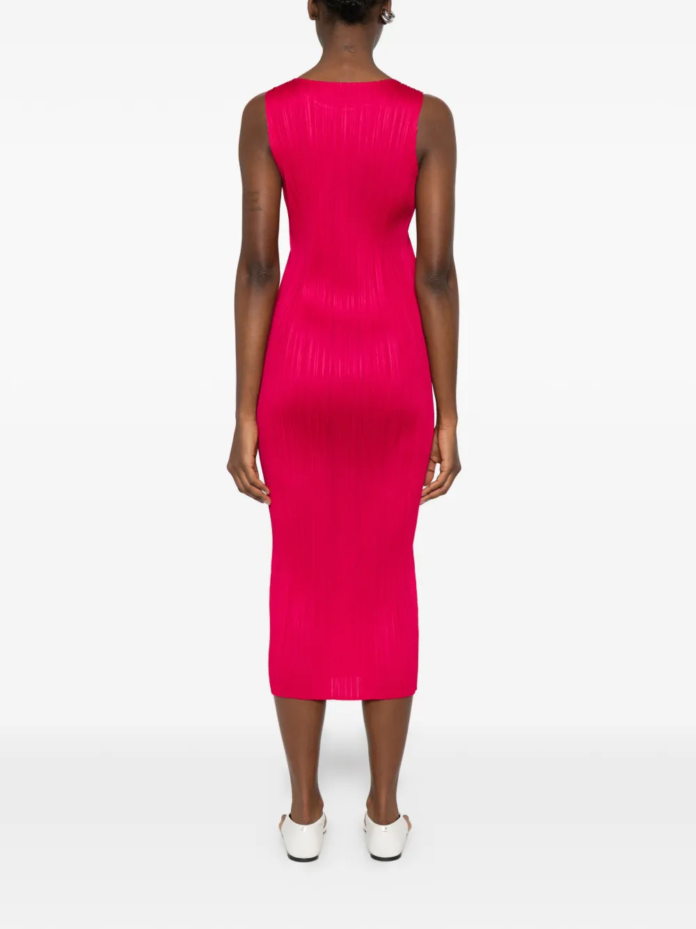 Issey Miyake Crew-neck Midi Dress In Red