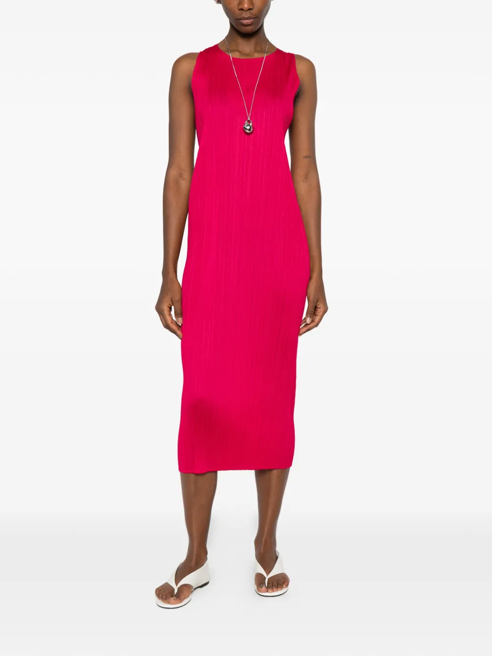 Pleats Please Issey Miyake crew-neck midi dress - Roze
