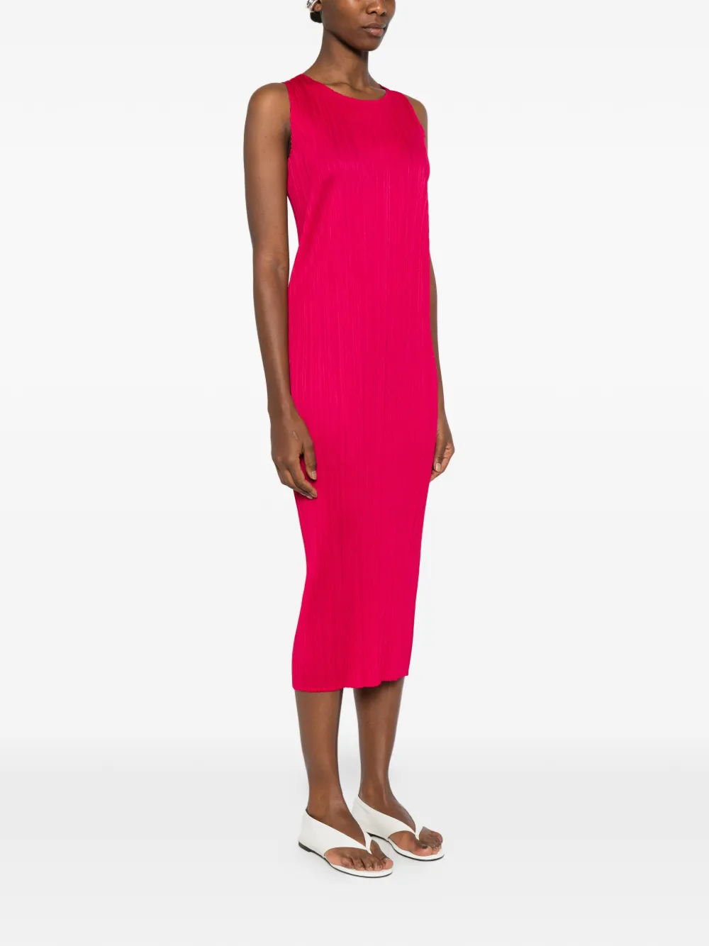 Issey Miyake Crew-neck Midi Dress In Red