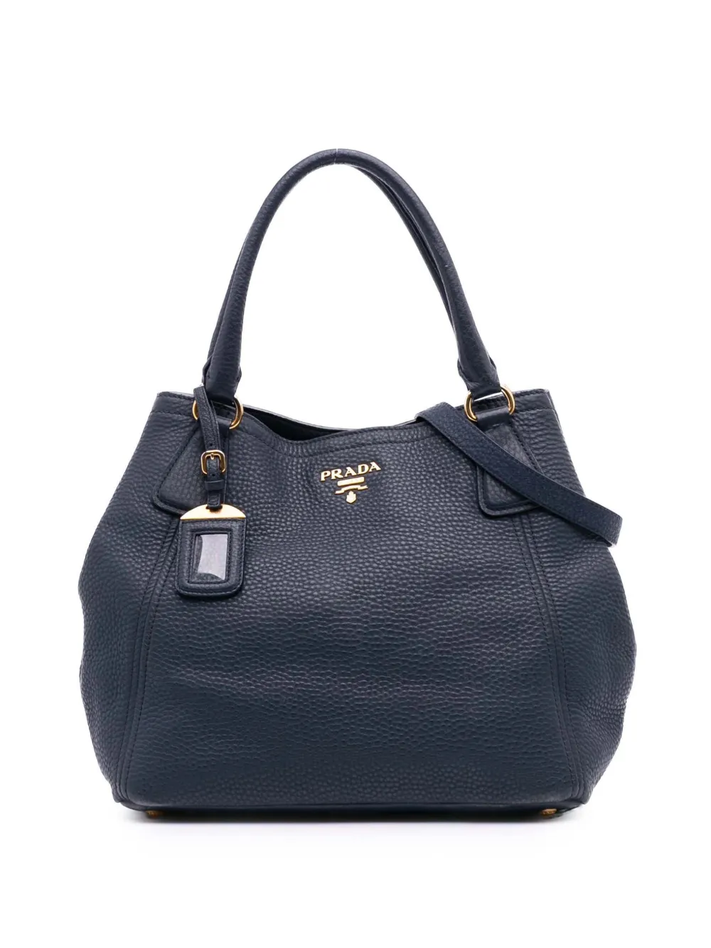 Pre-owned Prada 2010-2025 Vitello Daino Open Convertible Tote Satchel In Blue