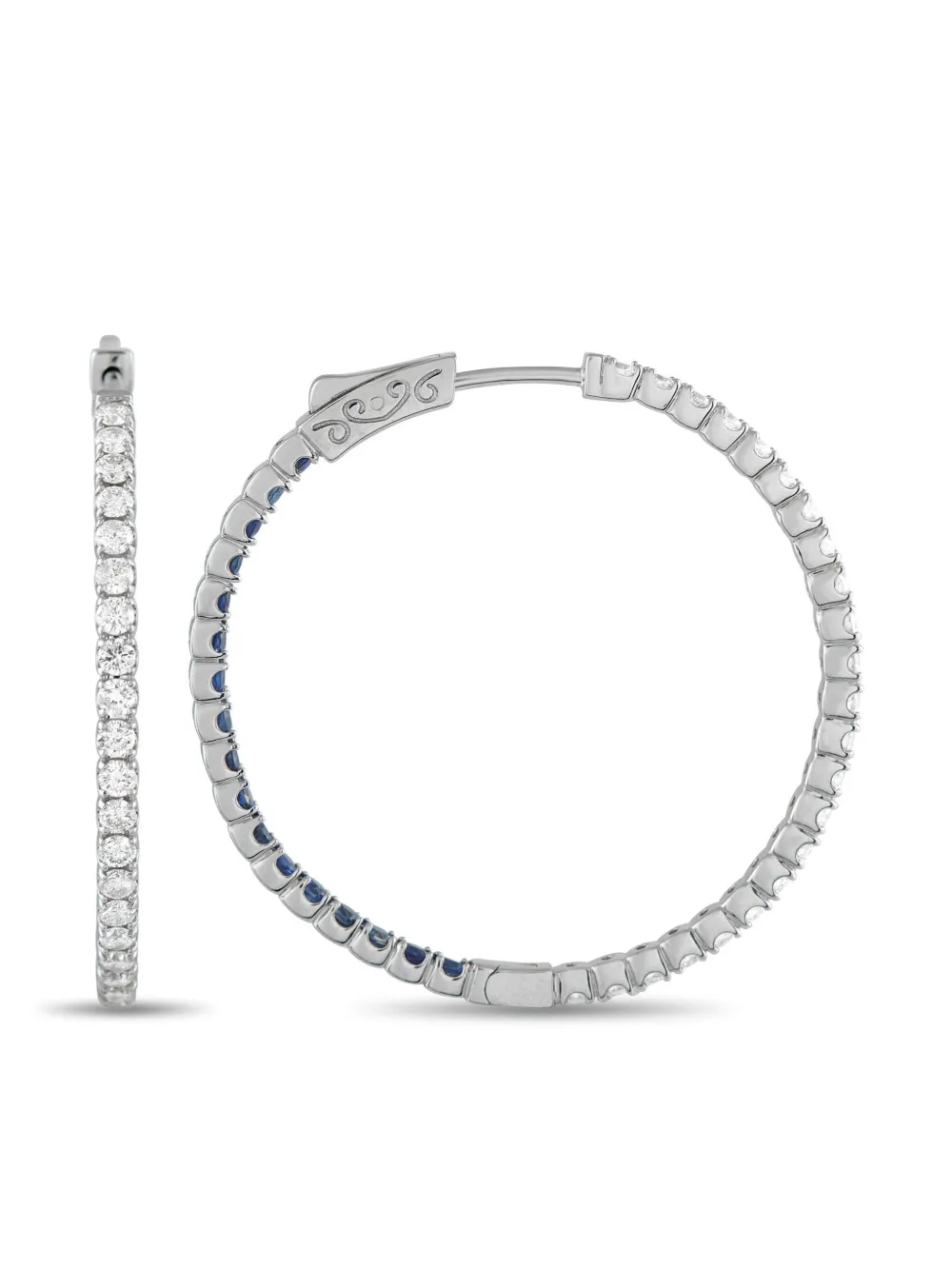 Diana 14K white gold diamond and sapphire hoop earrings - ホワイト Diana 14K white gold diamond and sapphire hoop earrings - ホワイト