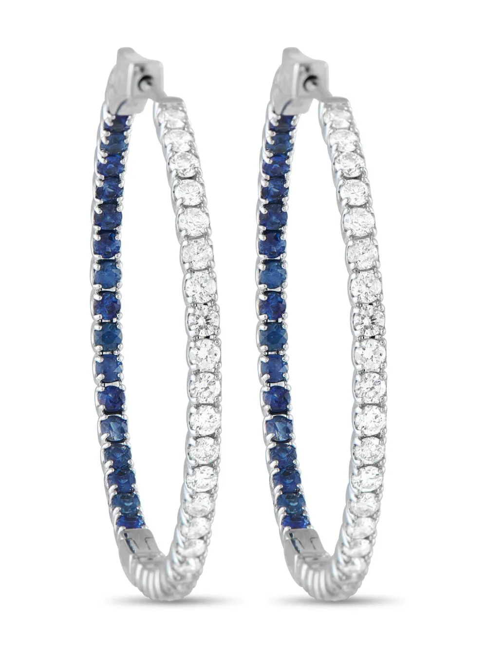 Diana 14K white gold diamond and sapphire hoop earrings | Image 2