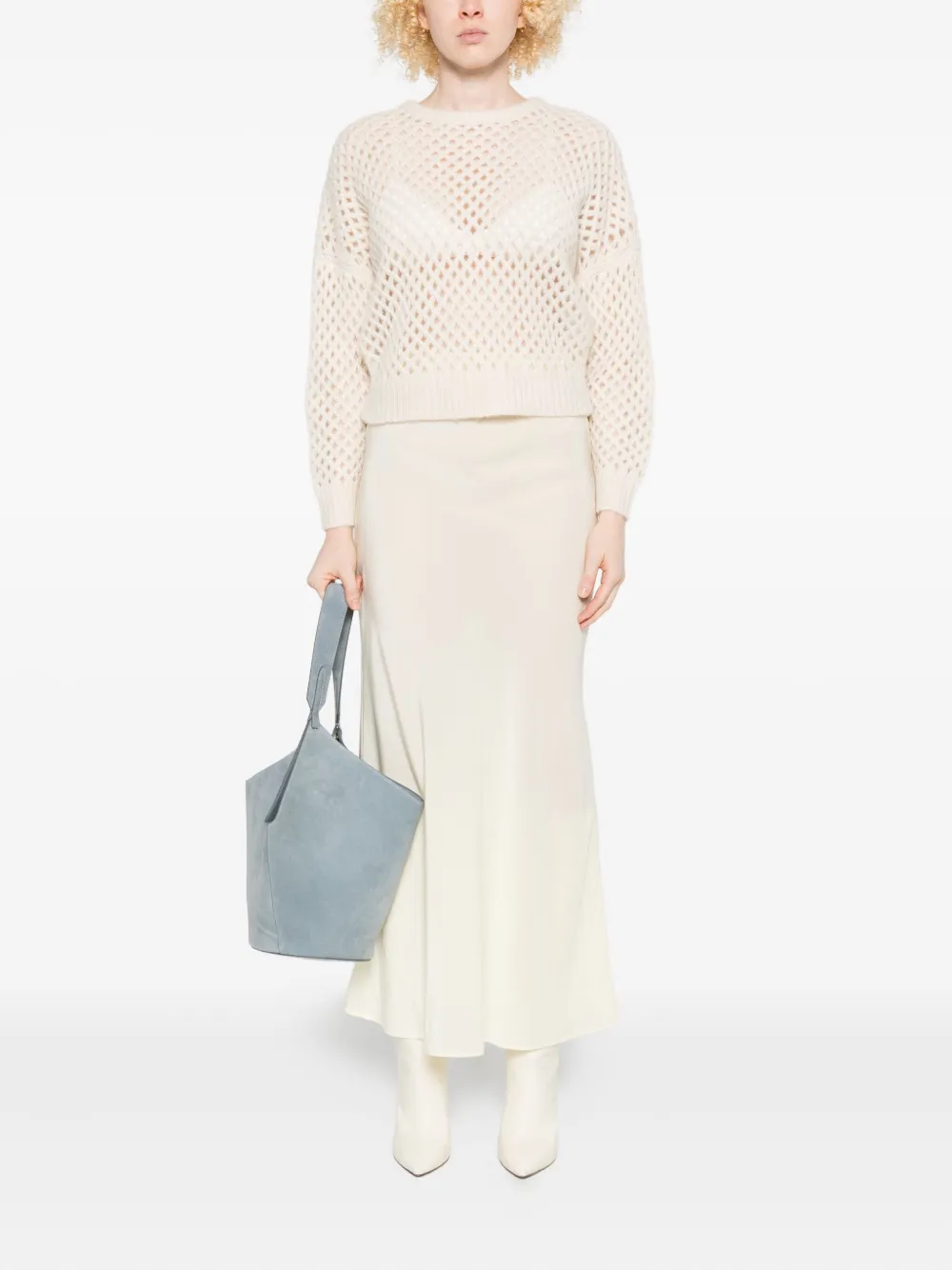 Max Mara Open-knit Long-sleeve Sweater In White