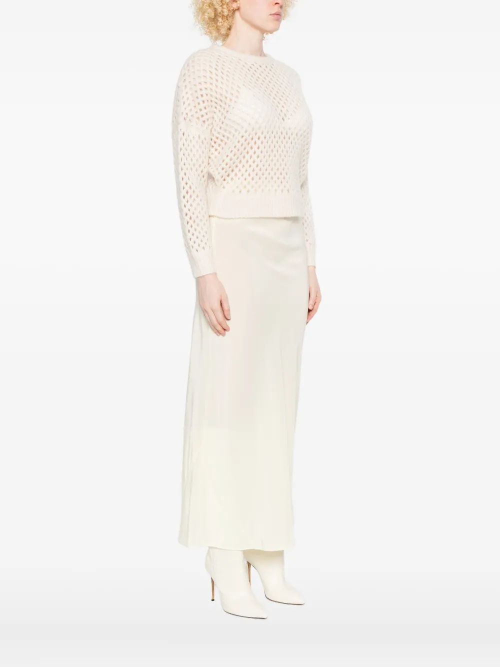 Max Mara Open-knit Long-sleeve Sweater In White