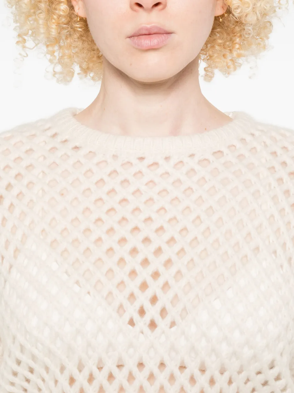 Max Mara Open-knit Long-sleeve Sweater In White