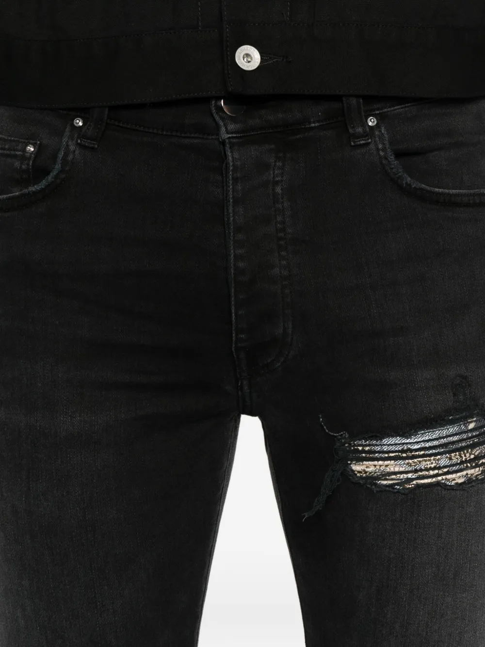 Amiri Patchwork-distressed Cotton Jeans In Black