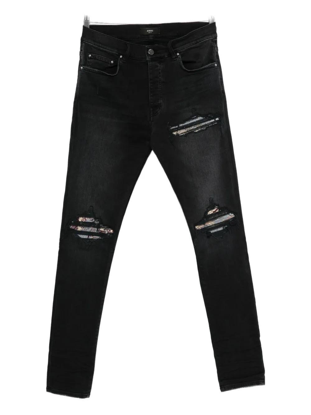 Amiri Patchwork-distressed Cotton Jeans In Black