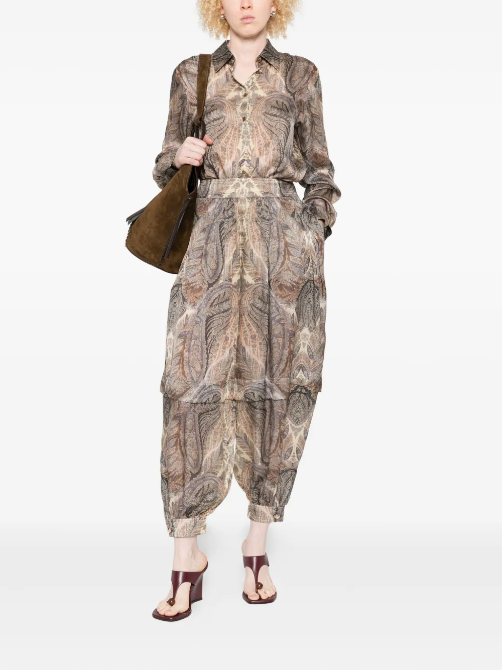 ZIMMERMANN Broek met paisley-print en plooien - Beige