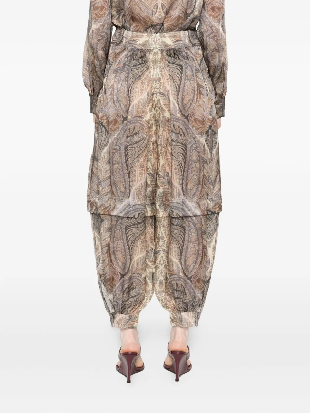 ZIMMERMANN Broek met paisley-print en plooien Beige