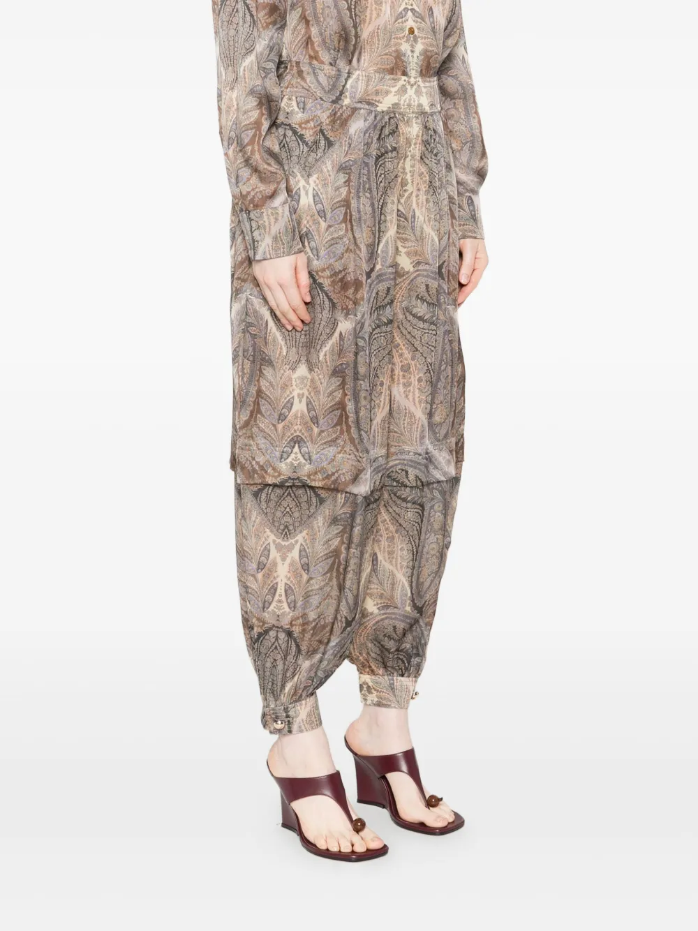 ZIMMERMANN Broek met paisley-print en plooien Beige