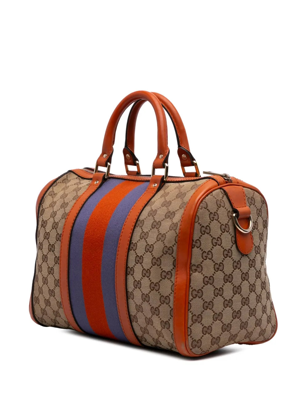 Pre-owned Gucci 2016-2025 Medium Gg Canvas Web Joy Boston Bag Satchel In Brown