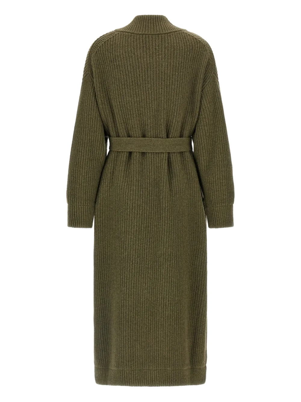 Nude ribbed shawl-collar coat - Groen