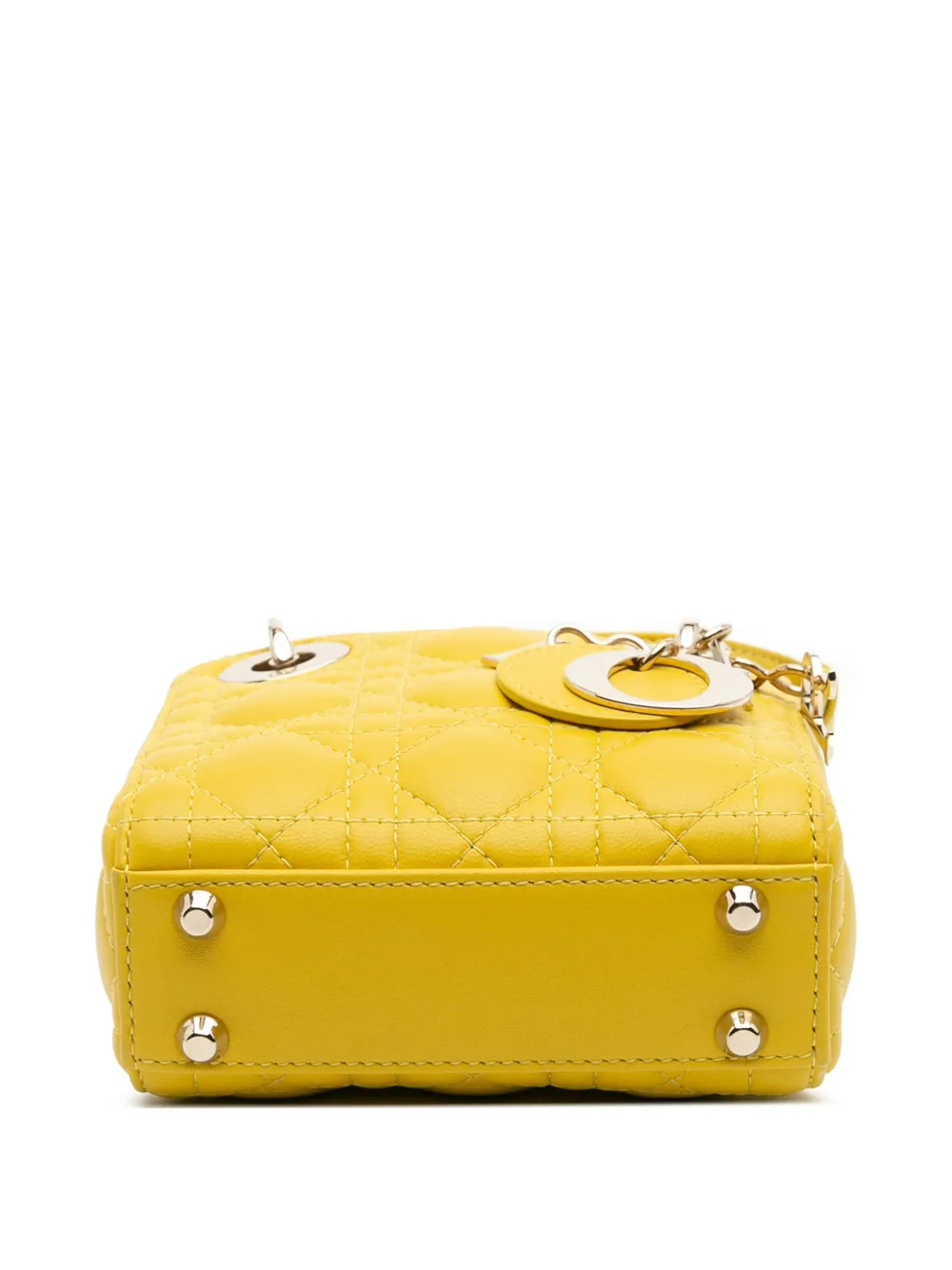 Pre-owned Dior 2022 Micro Lambskin Cannage Lady Satchel In Yellow