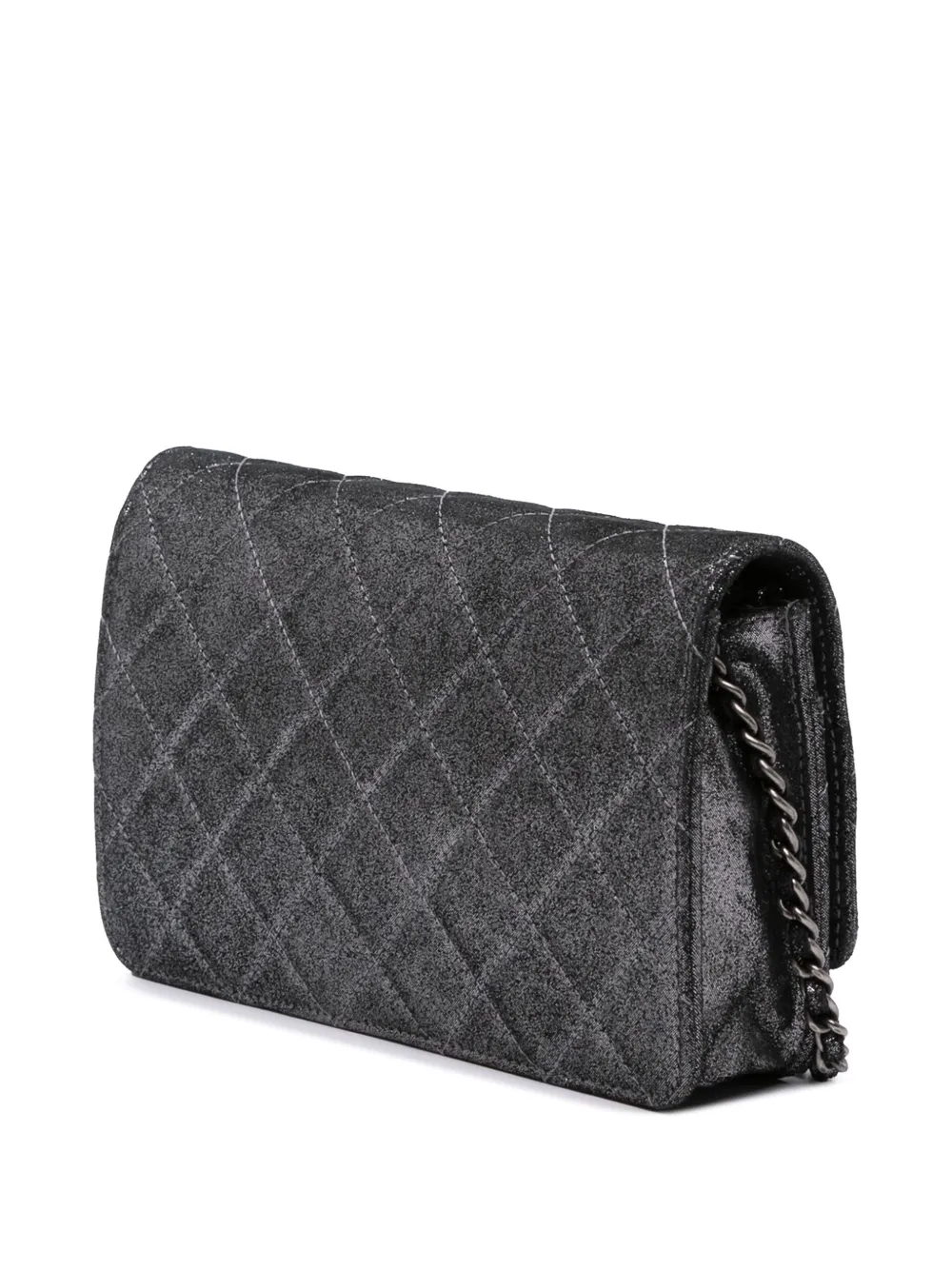  Chanel Pre-owned 2013-2014 Quilted Iridescent Lambskin Tartan Button Wallet On Chain Crossbody Bag - Silver 