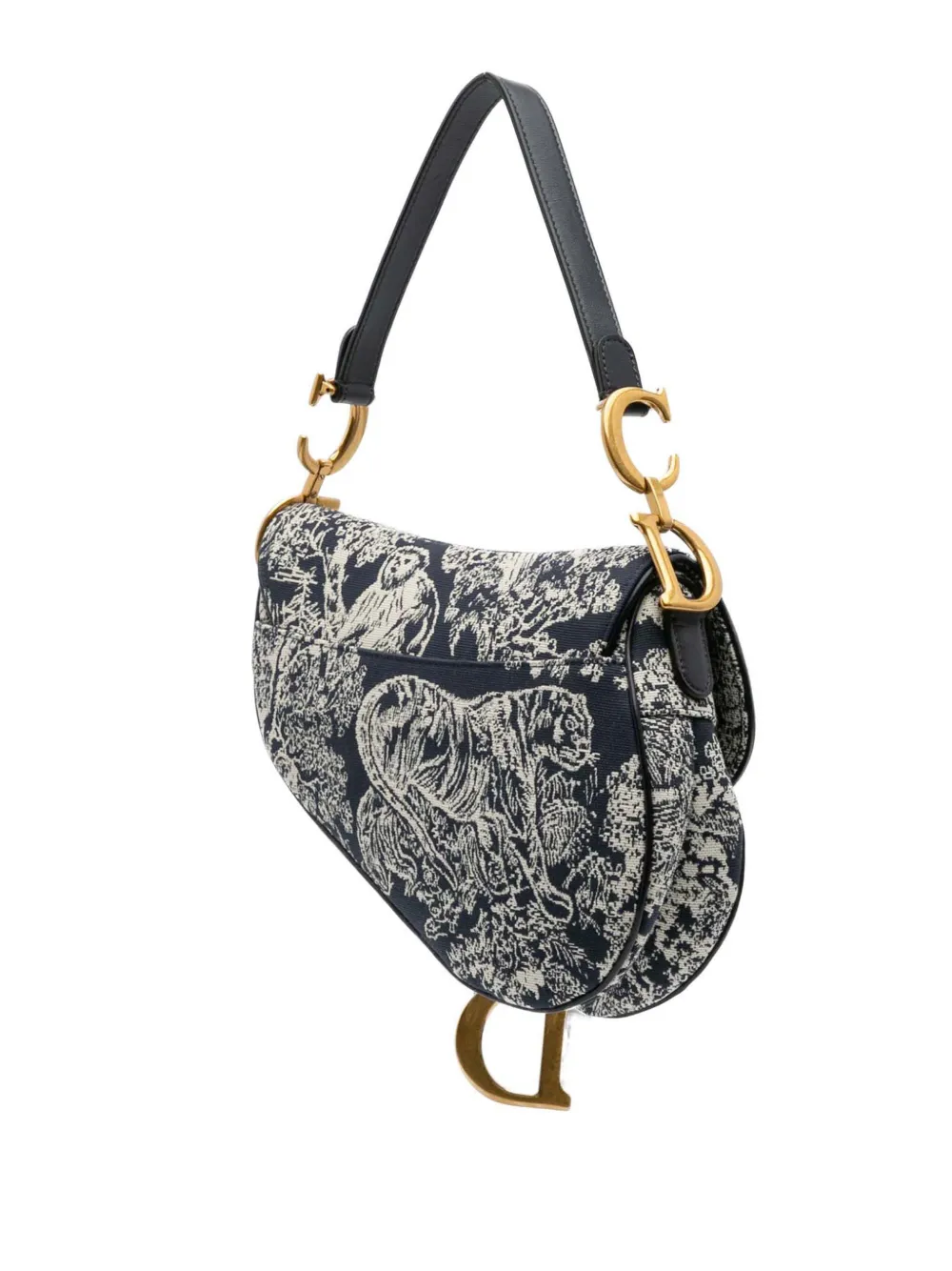 Pre-owned Dior 2021 Canvas Reverse Embroidered Toile De Jouy Saddle Bag Shoulder Bag In Blue