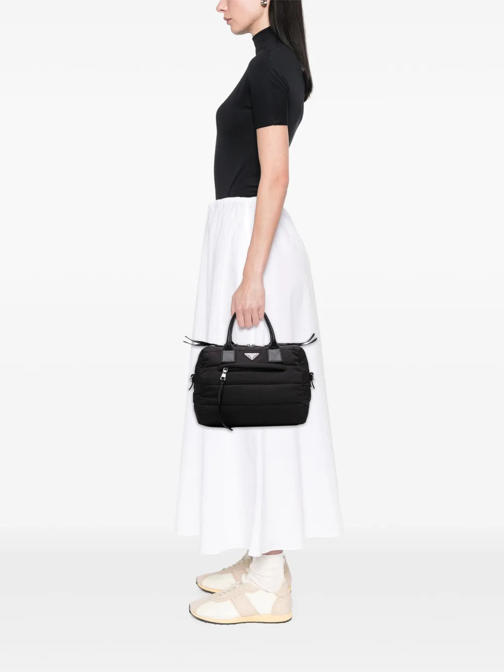 Pre-owned Prada 2013-2025 Tessuto Bomber Satchel In Black