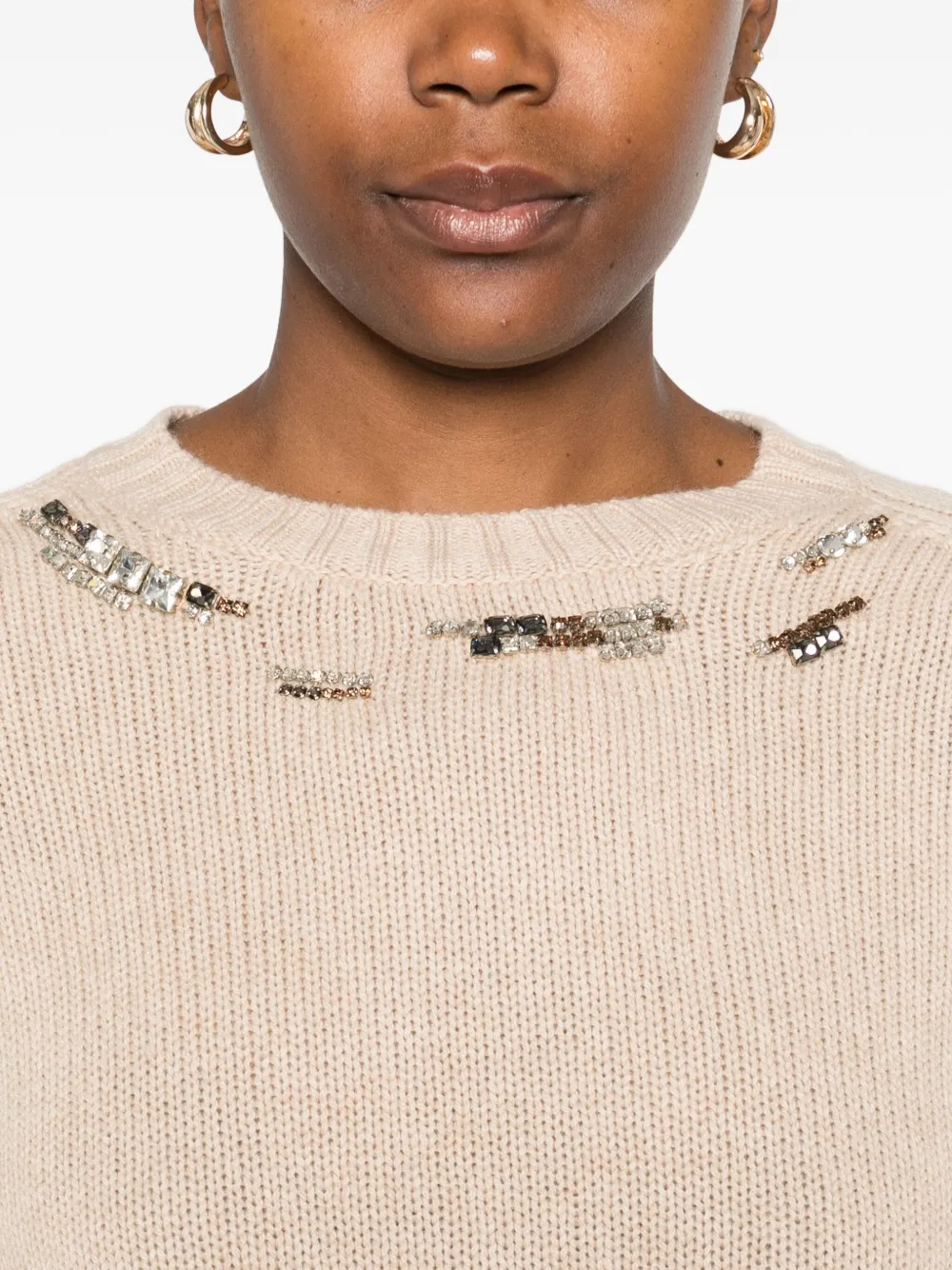 Fabiana Filippi Sequin-embellished Crew-neck Sweater In Brown