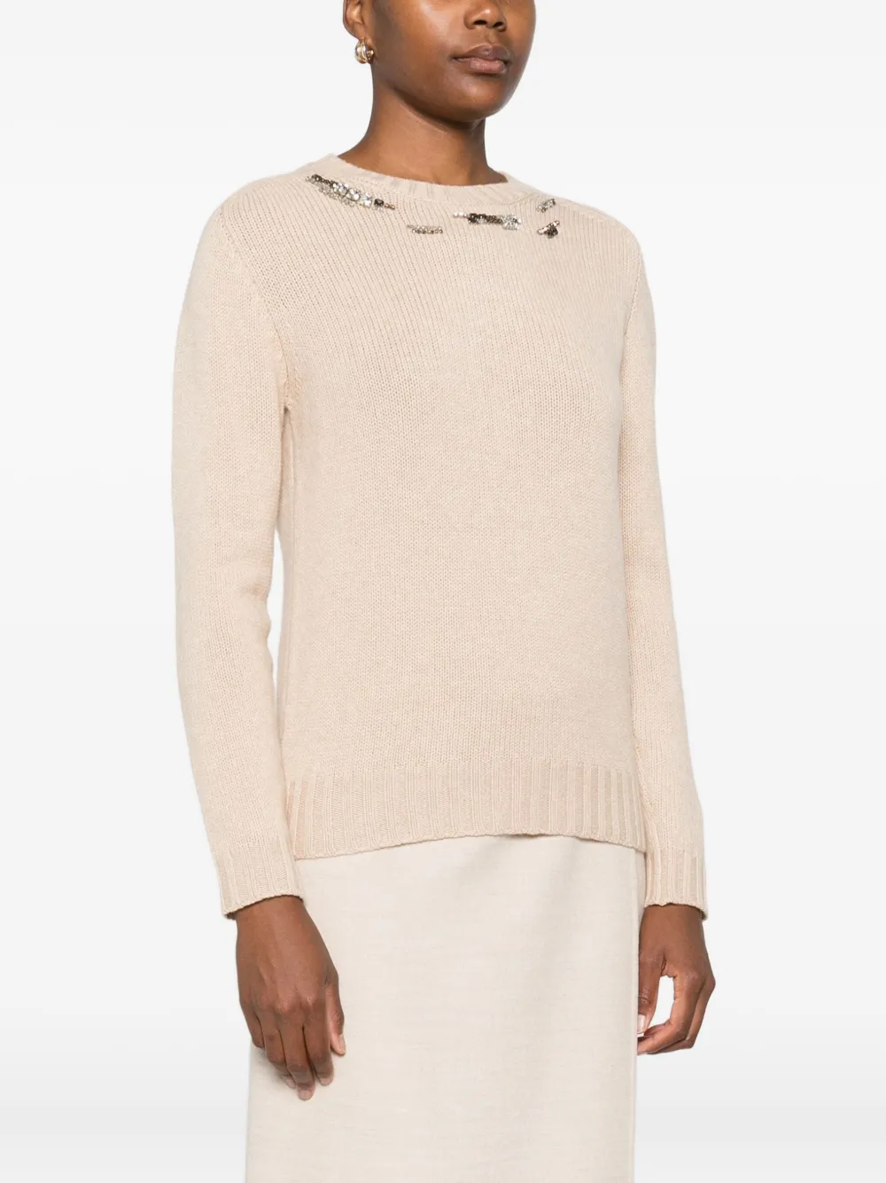 Fabiana Filippi Sequin-embellished Crew-neck Sweater In Brown