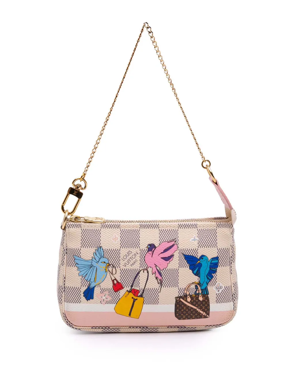 Louis Vuitton Pre-Owned 2018 Damier Azur Christmas Birds Mini Pochette Louis Vuitton Pre-Owned 2018 Damier Azur Christmas Birds Mini Pochette