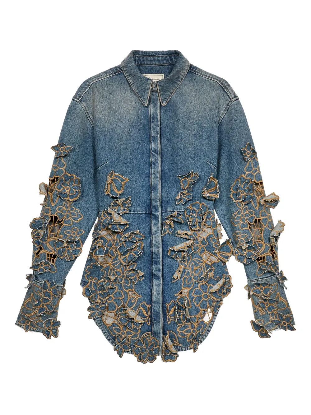 Blumarine camisa de mezclilla con encaje floral | azul | Image 1