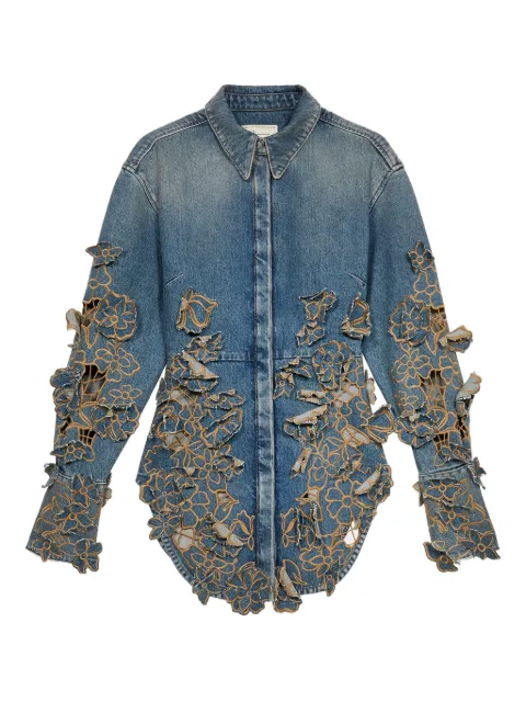 Blumarine camisa de mezclilla con encaje floral