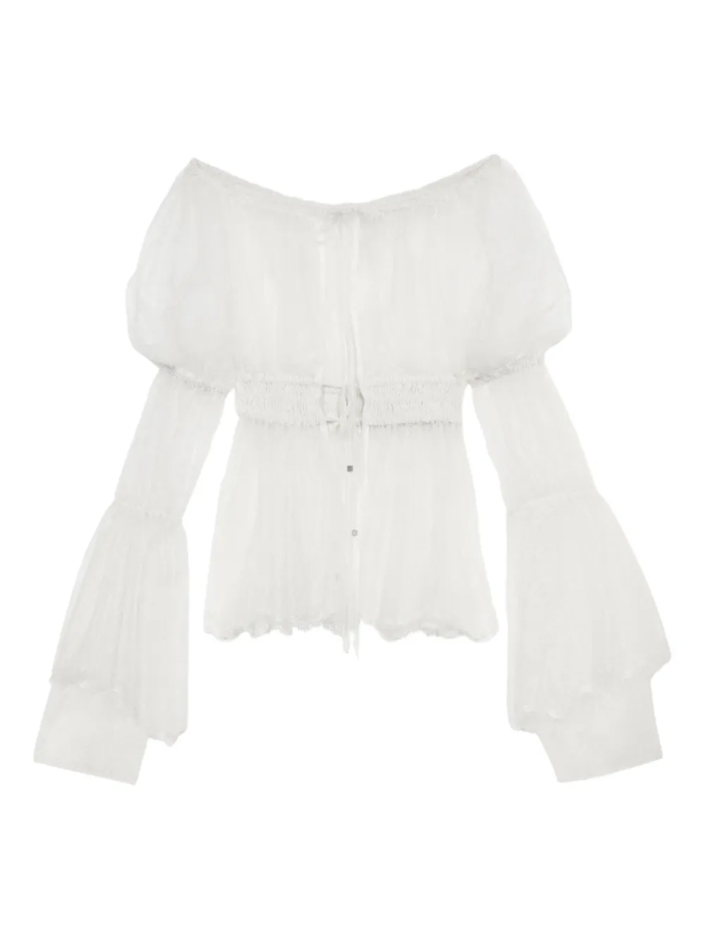 Blumarine Off-shoulder Lace Blouse In Neutral
