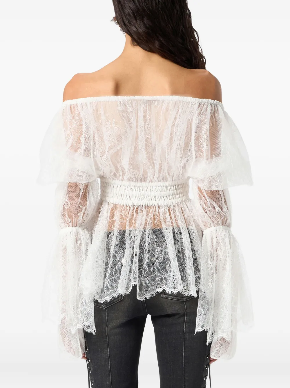 Blumarine Off-shoulder Lace Blouse In Neutral