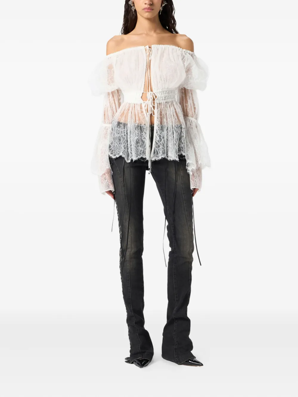 Blumarine Off-shoulder blouse met kant - Wit