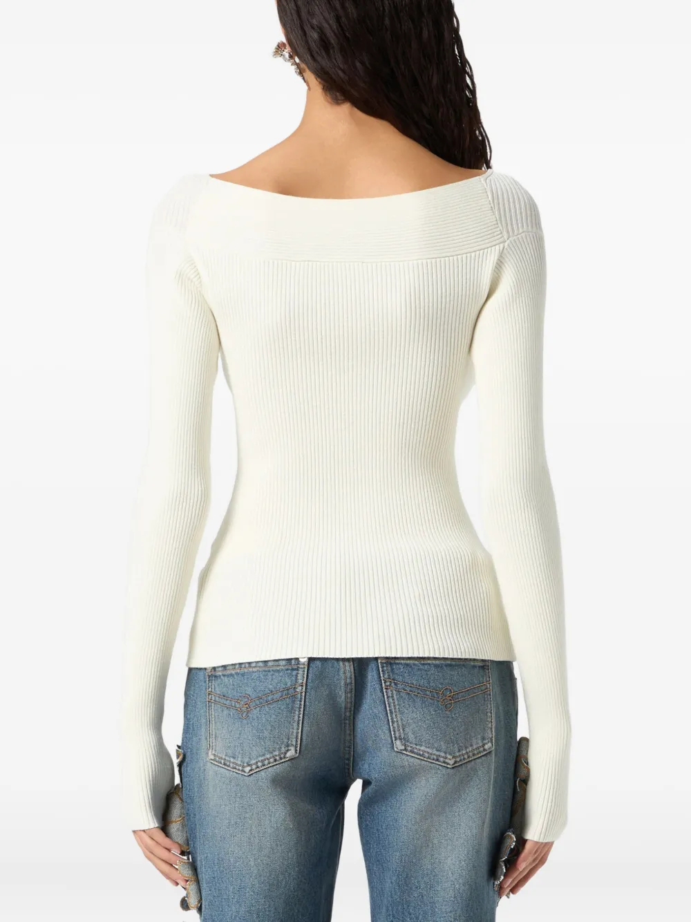 Blumarine Twist-detail Ribbed Top In White