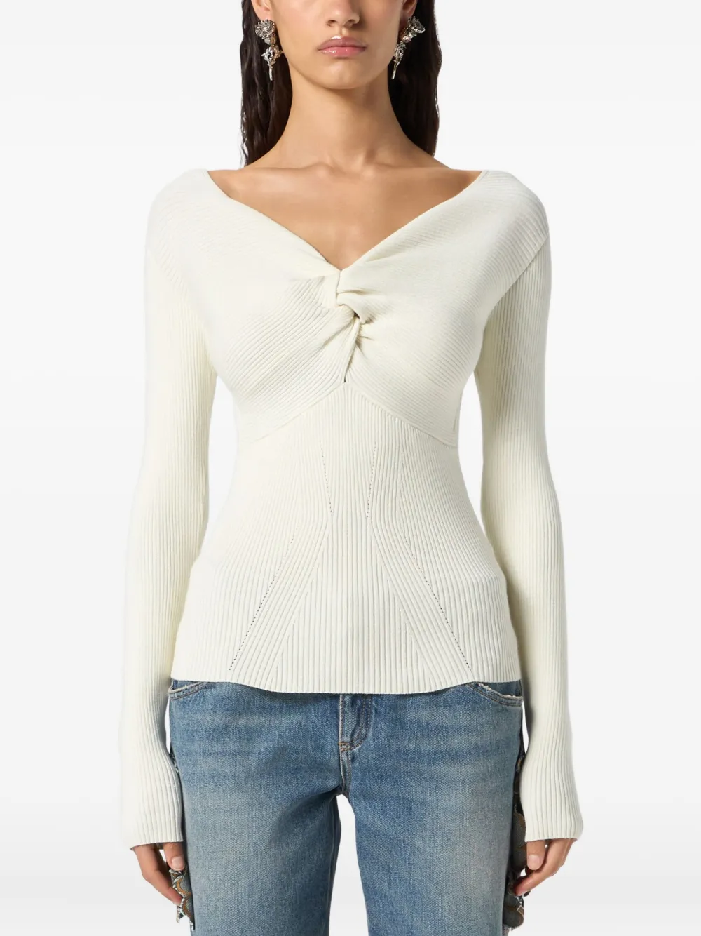 Blumarine Twist-detail Ribbed Top In White