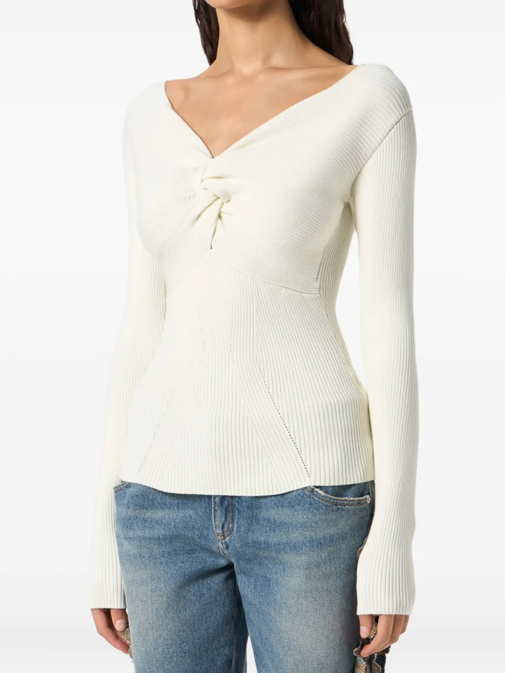 Blumarine Twist-detail Ribbed Top In White