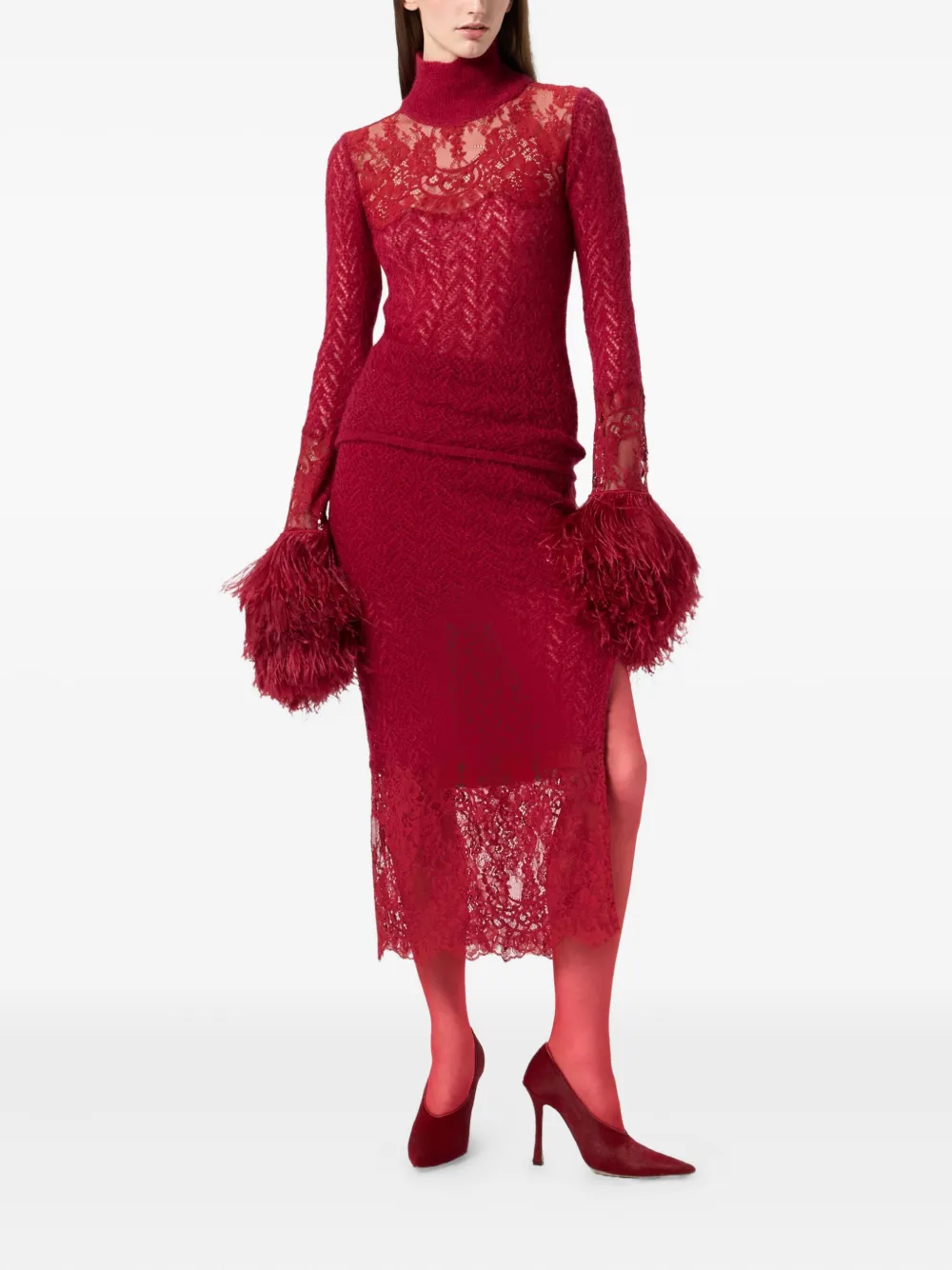 Blumarine Kanten top met veren - Rood