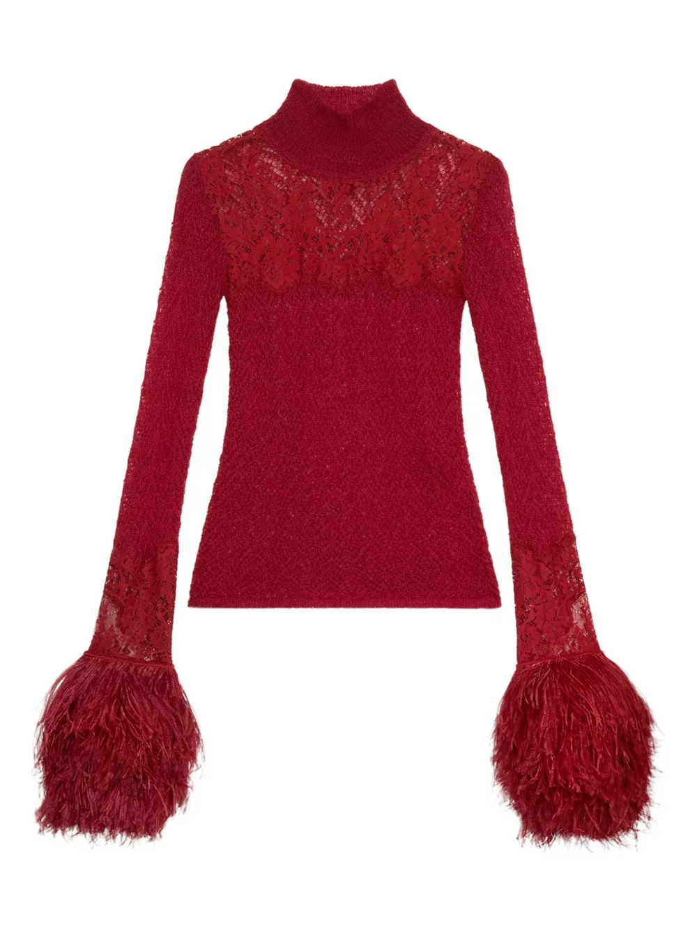 Blumarine feather-trimmed lace top | Red | Image 1