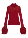 Blumarine feather-trimmed lace top - Red