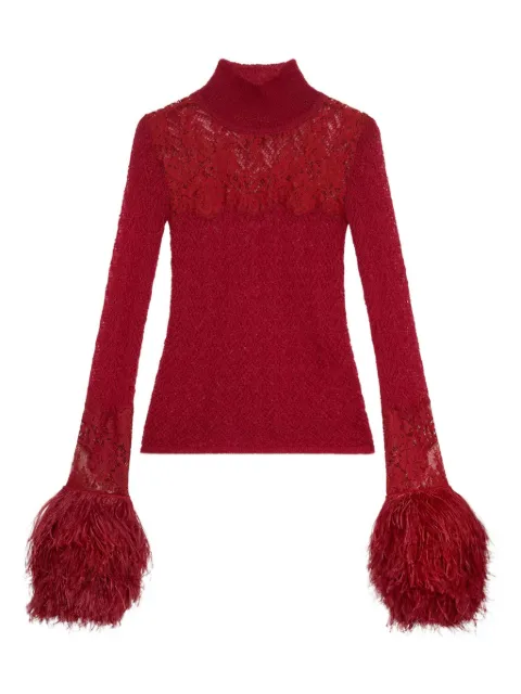 Blumarine feather-trimmed lace top