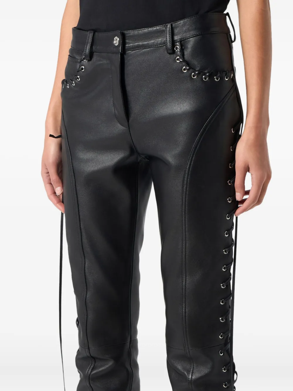 Blumarine Lace-up Trousers In Burgundy