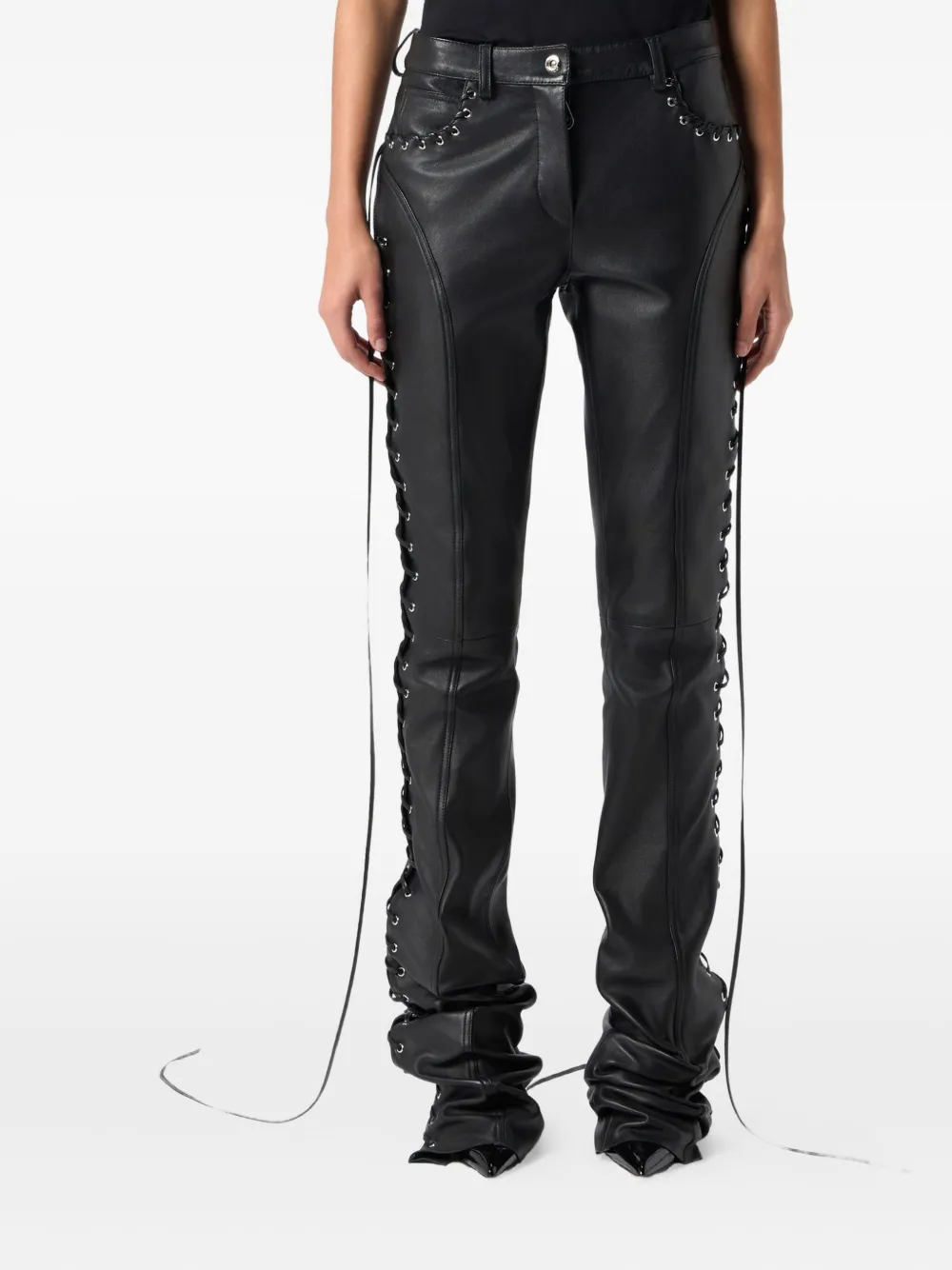 Blumarine Lace-up Trousers In Burgundy