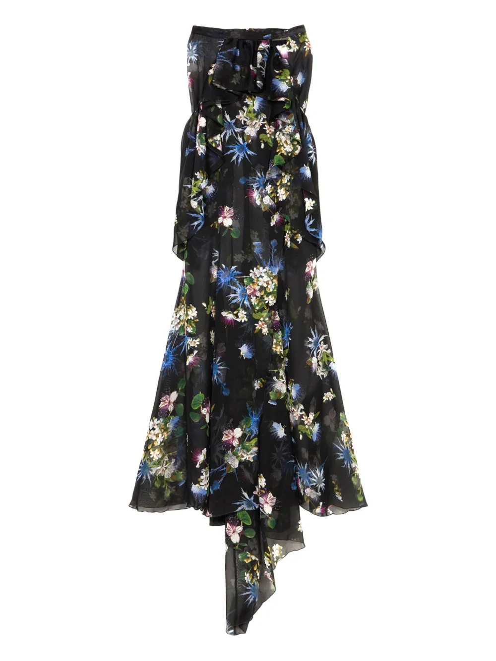 Blumarine floral-print ruffled asymmetric skirt | Black | Image 1