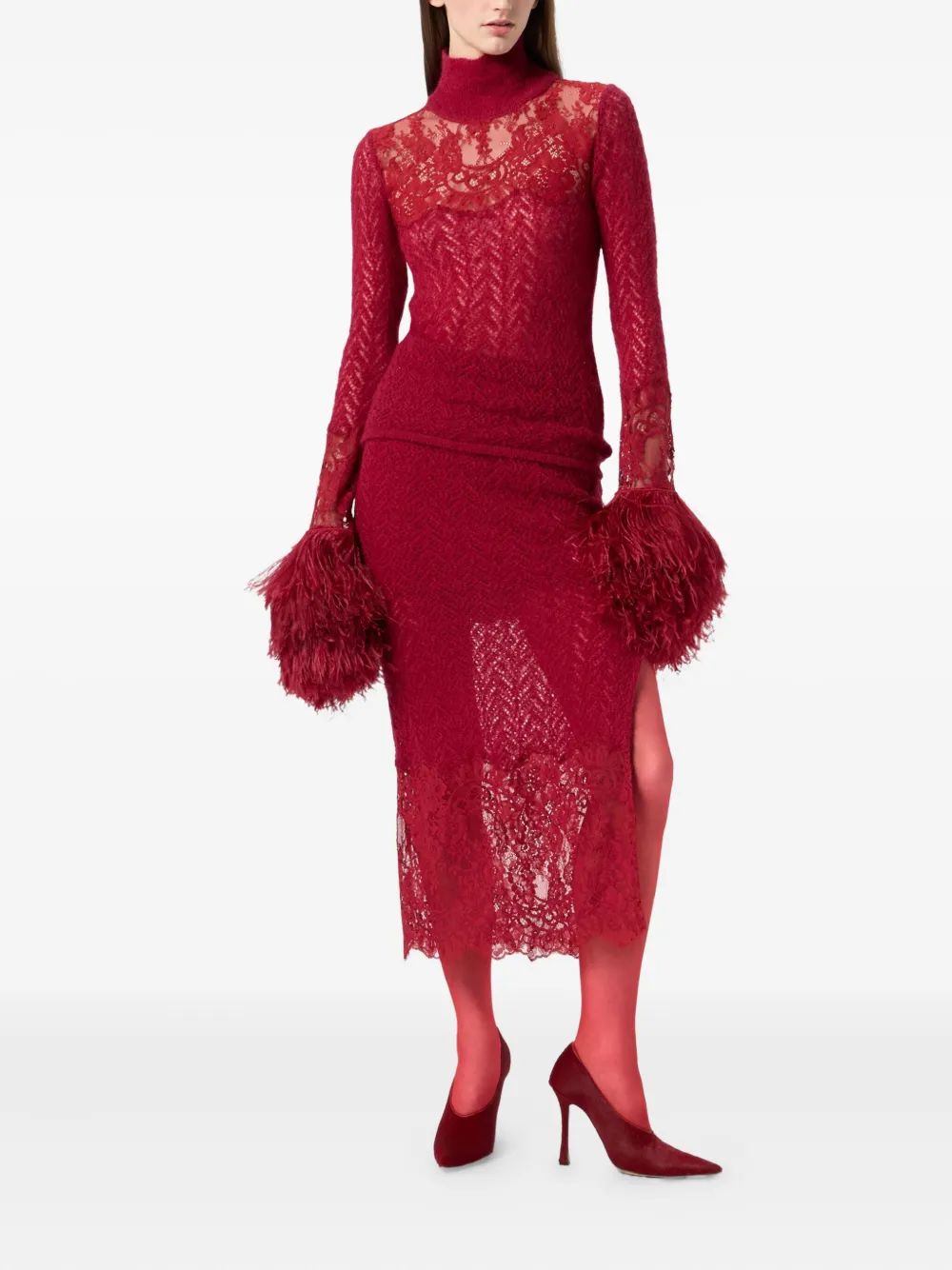 Blumarine Midi-rok met kant - Rood