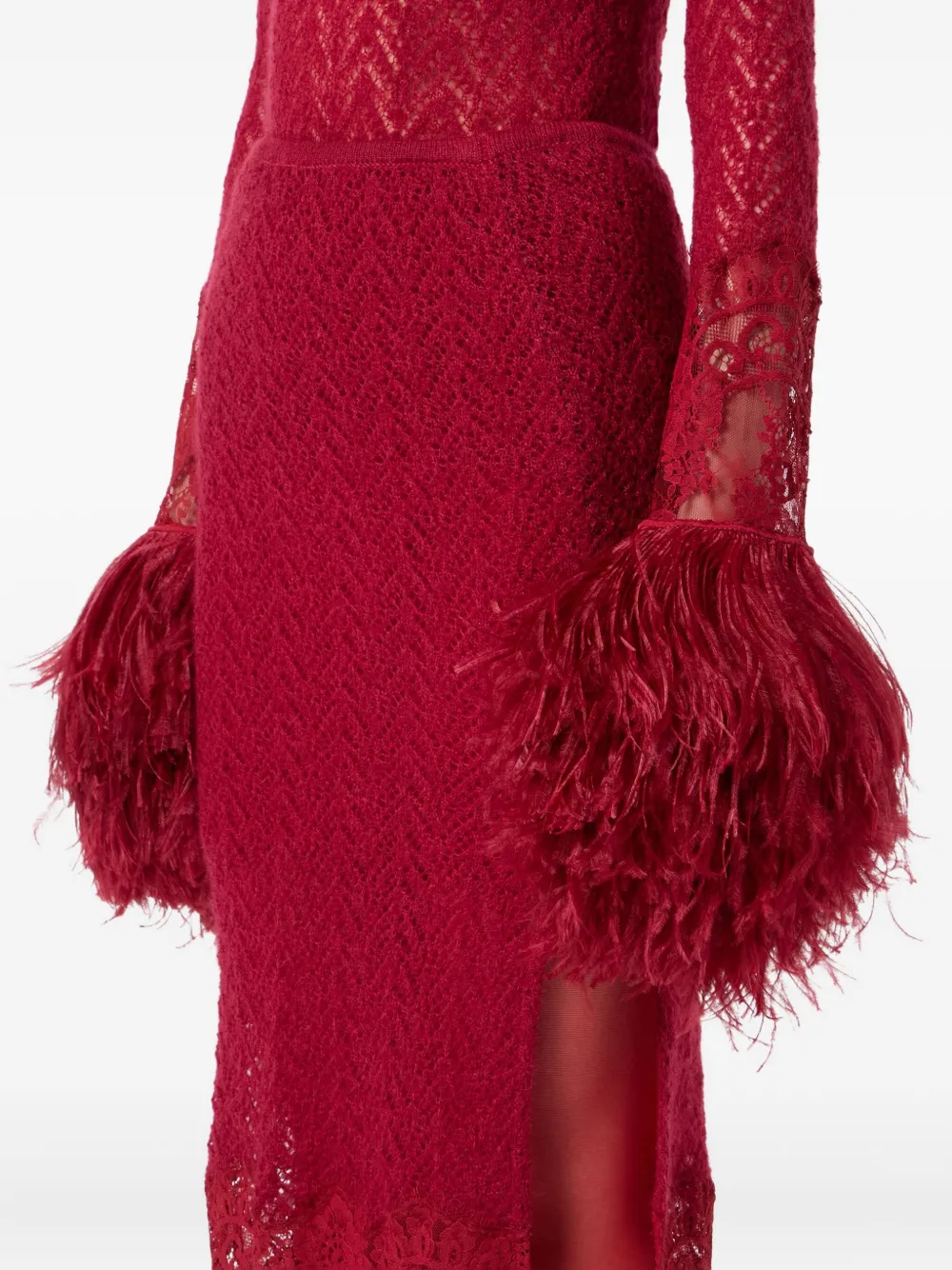 Blumarine Lace Midi Skirt In Red